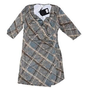 NWT Anatomie Faux Wrap Printed Marine Reptile Plaid Stretch Dress Women's Large